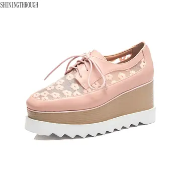 

Fashion Women Flats Shoes Genuine Leather Round Toe Lace Up Casual Shoes Woman Platforms Loafers Shoes Basic Flats