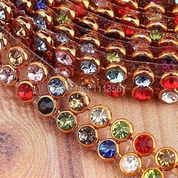 

30pcs Craft 2 Strip 3mm Mixed Iron_On Hotfix Crystal Rope Reel Chain Gold Edge Decorated Ribbon Trim For Wedding Dress Bags T391