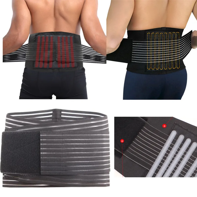 Durable Black Waist Support Brace Belt Lumbar Lower Waist Double Adjustable Back Belt for Pain