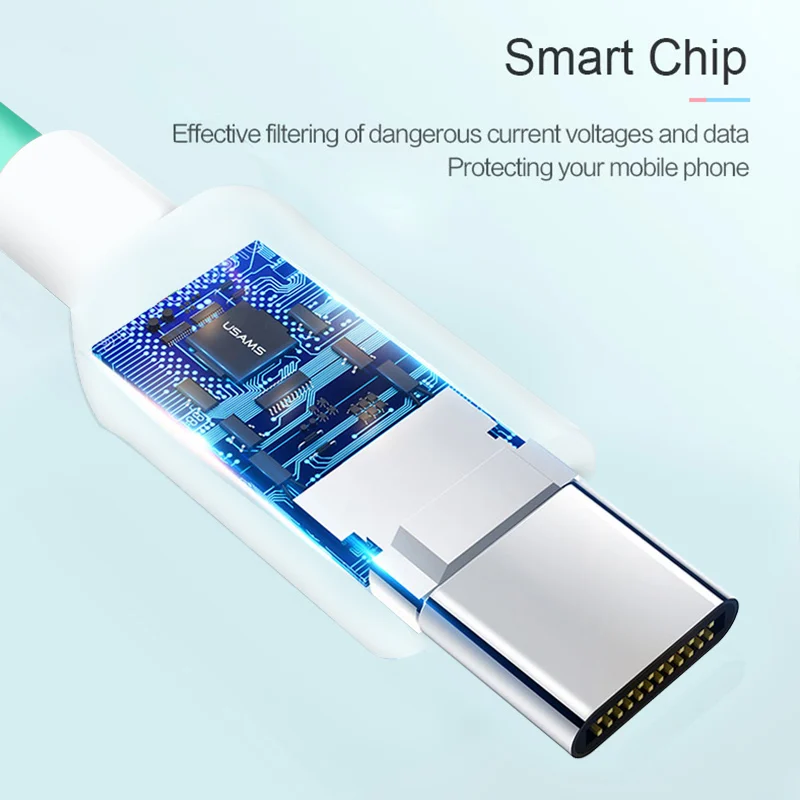 USAMS نوع-C الهاتف المحمول كابل كابل شحن سريع ل USB C الهاتف المحمول البيانات الحبل سلك ل سامسونج Xiaomi هواوي Meizu