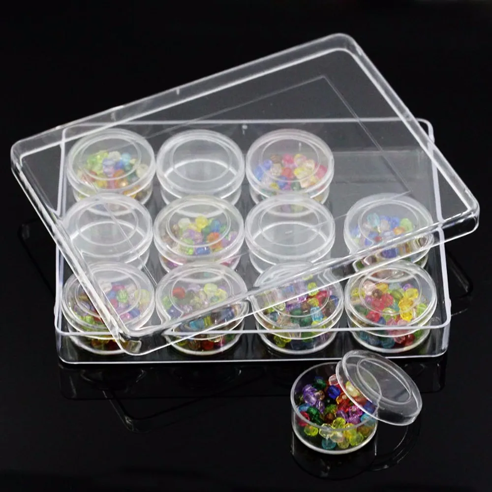 

Nosii Transparent Clear Plastic Jewelry Storage Box Case with 12 Small Pill Bead Cylindrical Container Organizer