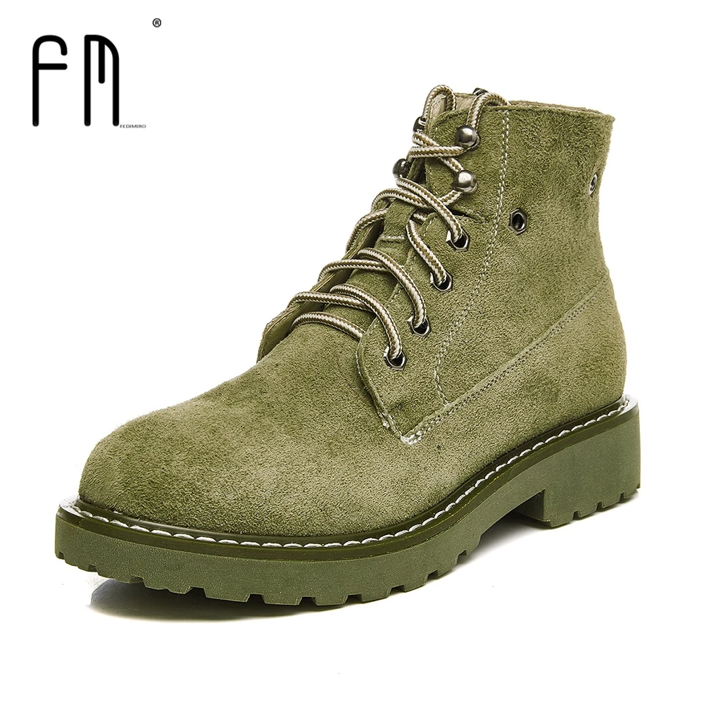 

FEDIMIRO 2017 Winter Boots Women Ankle Genuine Leather Martin Boots Falt Heel Motorcycle Boots For Women Size 35-40 Lace-up