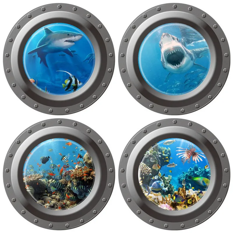 

Home decoration Seabed World wall decals submarine 3d fake window stickers on the fridge appliance kids creative vinyl wallpaper