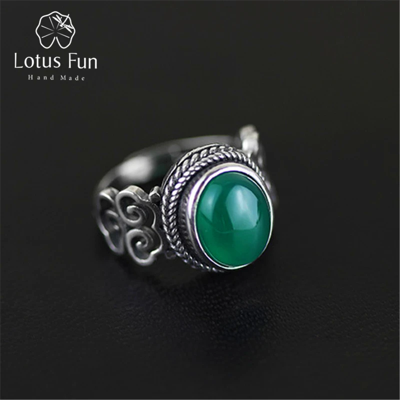 

Lotus Fun Real 925 Sterling Silver Natural Chalcedony Original Handmade Designer Fine Jewelry Vintage Rings for Women Bijoux