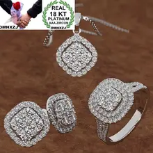 OMHXZJ/ ; Европейская мода; женский праздничный свадебный подарок для девочек; квадратной формы с цирконом; серьги-гвоздики 18 К+ кольцо+ ожерелье; комплект ювелирных изделий; JE17
