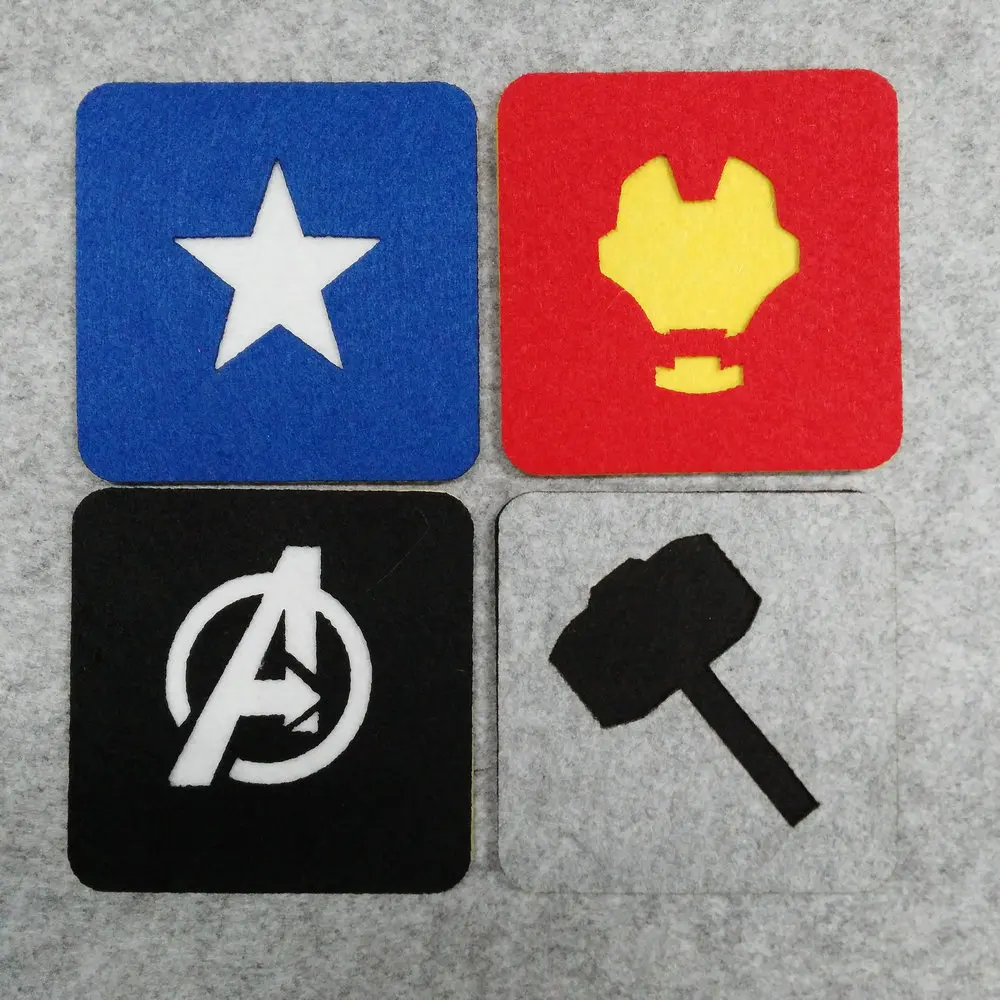

Partywakaka 10 pcs Avengers Superhero Square Felt Coaster Ironman Captain Amrican Thor Cup mats Cartoon Pad supply fabric