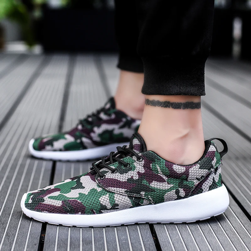 New Men Walking Mesh Shoes Lace Up Male Youth Casual Footwear Non-Slip Men Low Top Mesh Shoes Camo Casual Sneakers Men