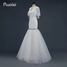 Real 2016 Sexy Sweetheart Tulle Ruffles Mermaid Wedding Dress with Wraps Beaded Wedding Coat Bridal Gown Vestido de Novia WED2