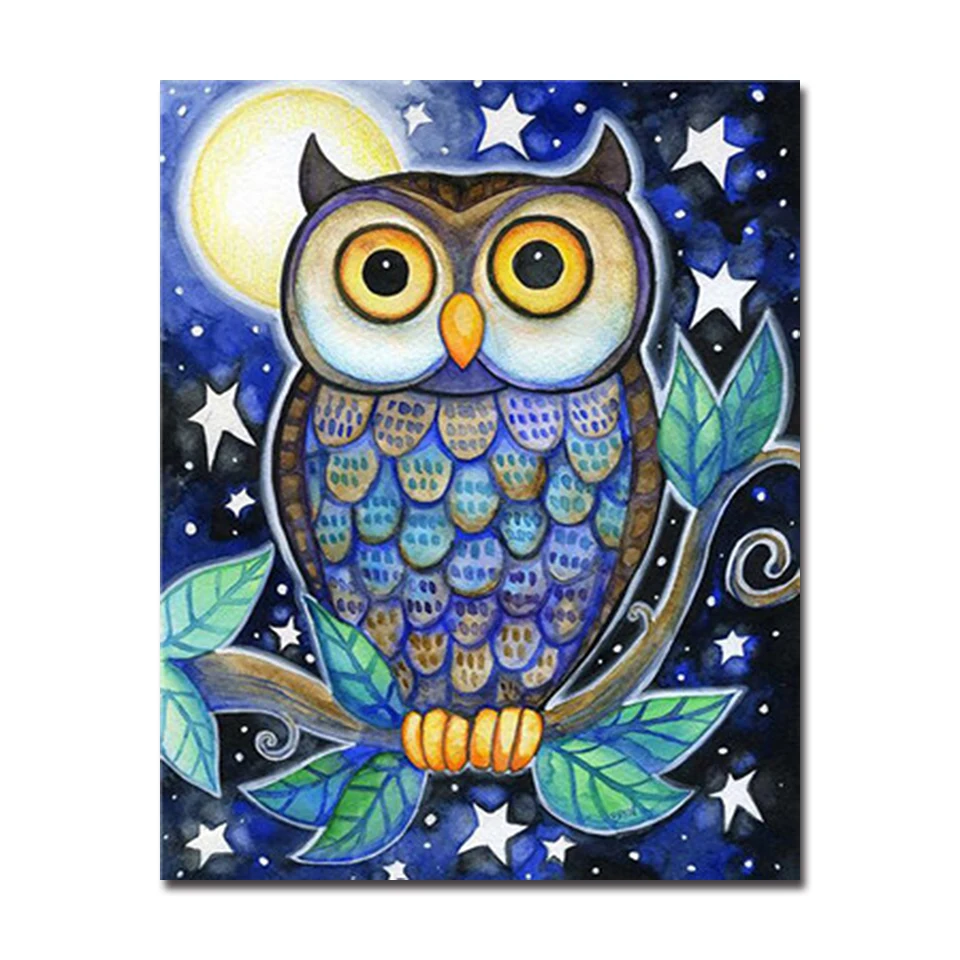 

DIY Oil Painting By Numbers Abstract Kits Coloring Drawing Cartoon Owl Moon Canvas Home Decor Living Room Wall Artwork Pictures
