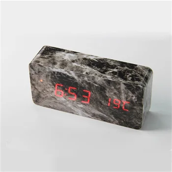 

Wood LED Alarm Clock Snooze Marble Wooden Digital Clock for Bedroom Sound Control Electronic Table Alarm Clocks Home Decor