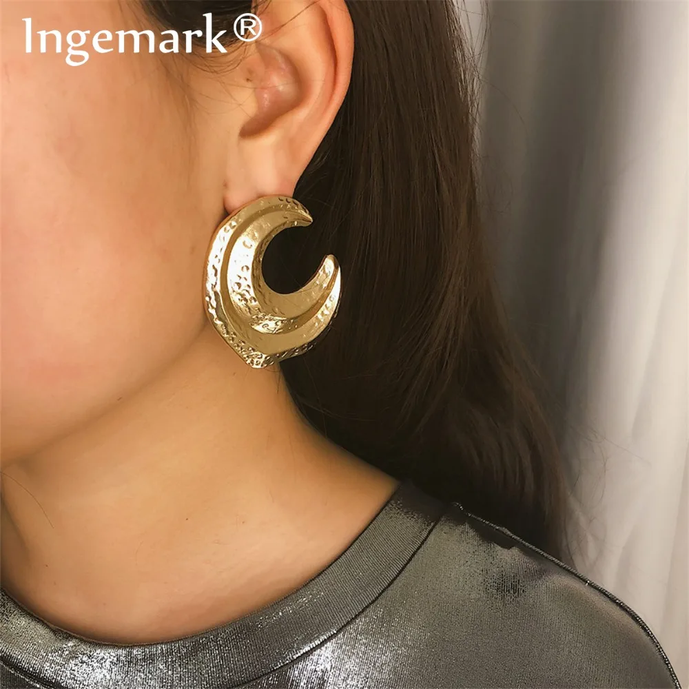 

Ingemark Exaggerated Heavy Metal Stud Earrings Brincos High Quality Gifts Punk Uneven Moon Alloy Earrings Steampunk Ear Jewelry