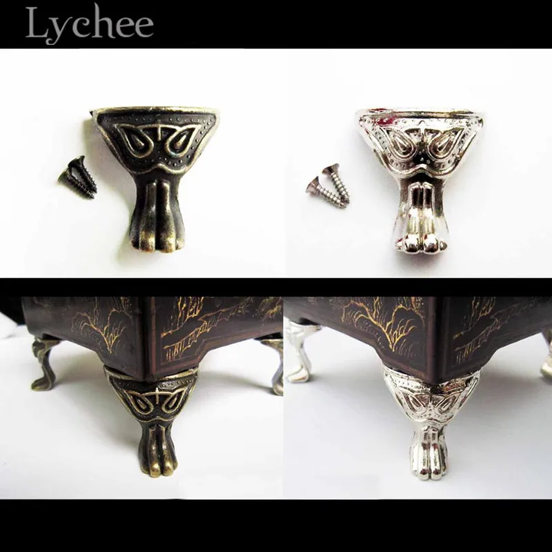 Lychee 1pcs Vintage Jewelry Chest Box Feet Leg Antique Bronze Color Silver Furniture Parts Supplies | Мебель