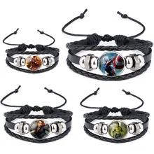 Партия/10 шт., браслет Marvel The Avengers, супергерой, Капитан Америка, Железный человек, Черная корова, Халк тайм, драгоценный камень, кожаные браслеты с подвесками