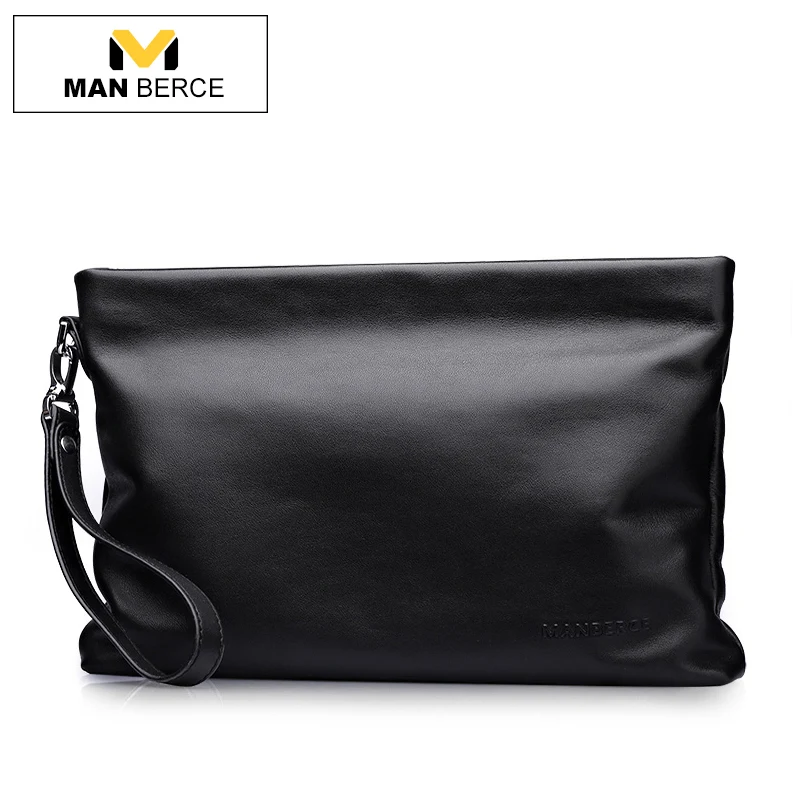 

MANBERCE Men Envelope Clutch Bag Brand Mens Wallet Leather Genuine Cowhide Large Capacity Wallets Men's Purses And Handbags