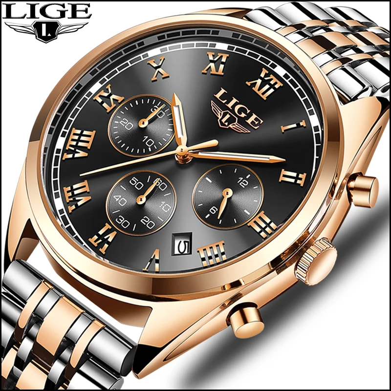 LIGE Watch Men 24 hours Fashion Quartz Clock Mens Watches Top Brand Luxury All Steel Business Waterproof Watch Relogio Masculino