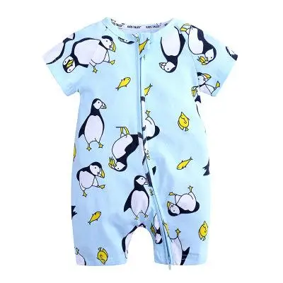Одежда для новорожденных мальчиков и девочек летние тонкие комбинезоны для младенцев с короткими рукавами комбинезон с мультяшными животными для малышей - Цвет: blue