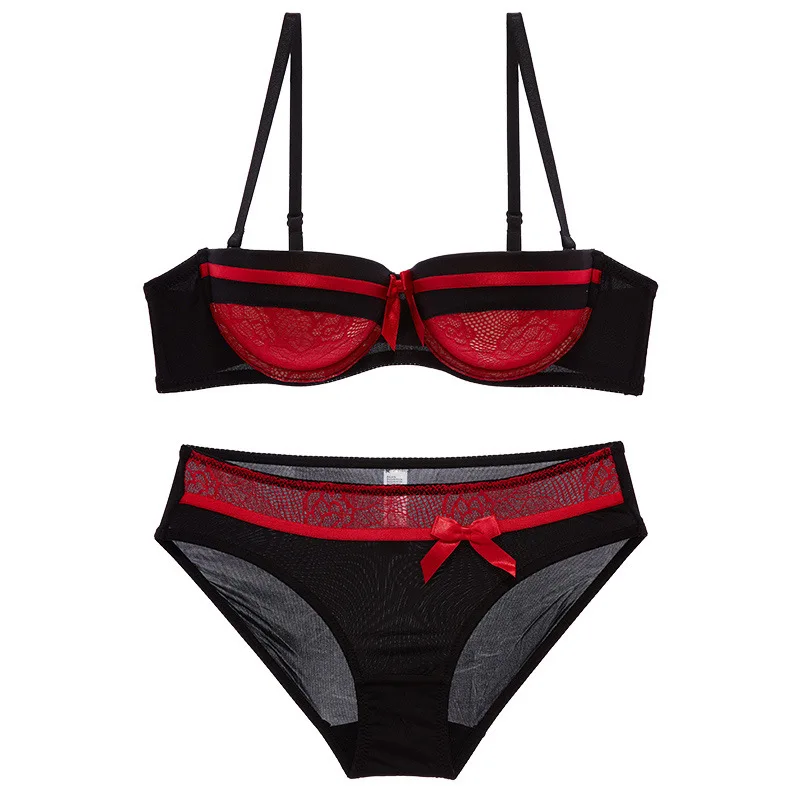 Brand Sexy Bra Set Gothic Retro Luxury Sheer Lace Bows Lingerie France Elegent Demi Thin Cup Push Up Underwear Ladies Intimates Brand Sexy Bra Set Gothic Retro Luxury Sheer Lace Bows Lingerie France Elegent Demi Thin Cup Push Up Underwear Ladies Intimates