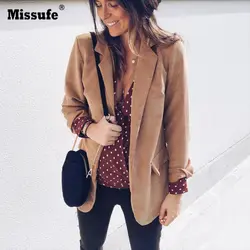 Missufe осень-зима костюм Блейзер Для женщин 2018 Формальное сплошной удлиненные куртки работы Офисные женские туфли с длинным рукавом