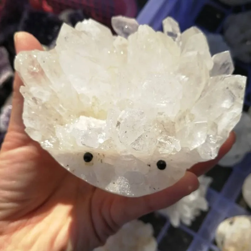 

Natural Crystal Quartz Cluster Hand Made Lovely Hedgehog Stone Minerals Great for Meditation Positive Healing Home Decoration