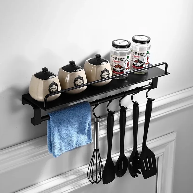 Нордическая черная космическая алюминиевая кухонная стойка подвесная стойка для хранения, домашняя стойка для ароматизаторов и крючков, полка для ванной комнаты