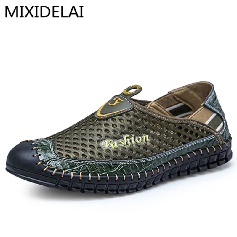 

2017 Summer Casual Shoes Men Breathable Leather Mesh Fashion Lace-up Driving Shoes Comfortable Soft Hand Made Men Loafers