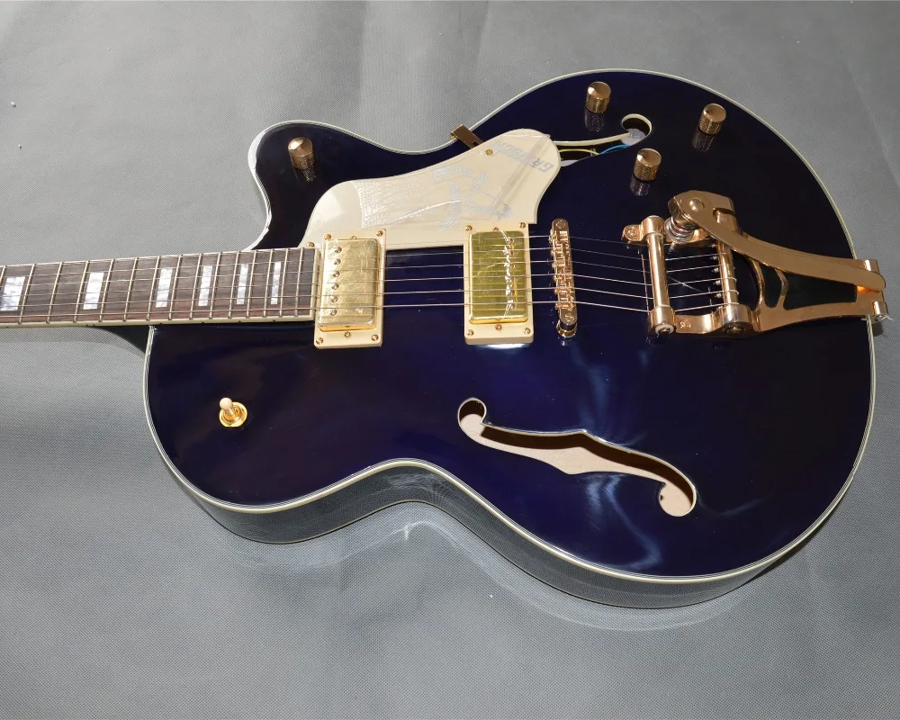 

New Blue 6120 electric Jazz guitar Grets Maple top hollow body Electric Guitar Golden Bigsby bridge F holes Free Shipping