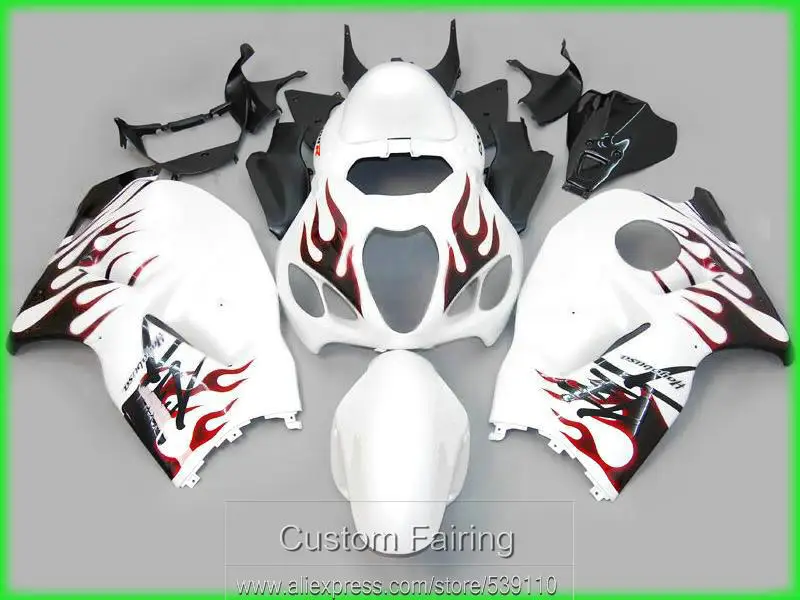 

Free customize mold fairing kit for Suzuki GSXR1300 96 97 98 99 00 01-07 red flames white fairings set GSXR1300 1996-2007 EV15