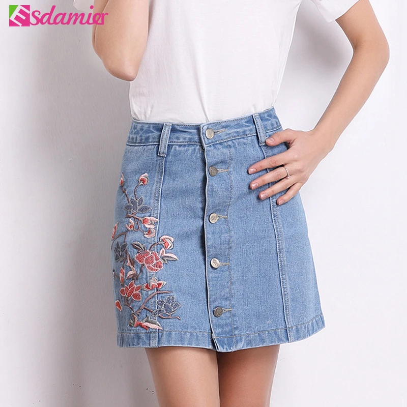 blue jean button up skirt