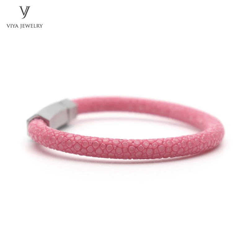 Fashion pink stingray leather cords bracelet for men simple  Spring clasp design stingray bracelet (4)