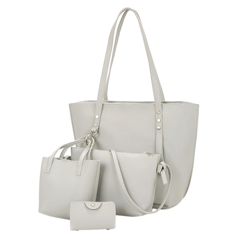 Aelicy/высококачественный Женский комплект из мягкой кожи, 4 шт., женская сумка-мешок+ сумка через плечо+ маленькая сумка-тоут+ кошелек - Цвет: GY