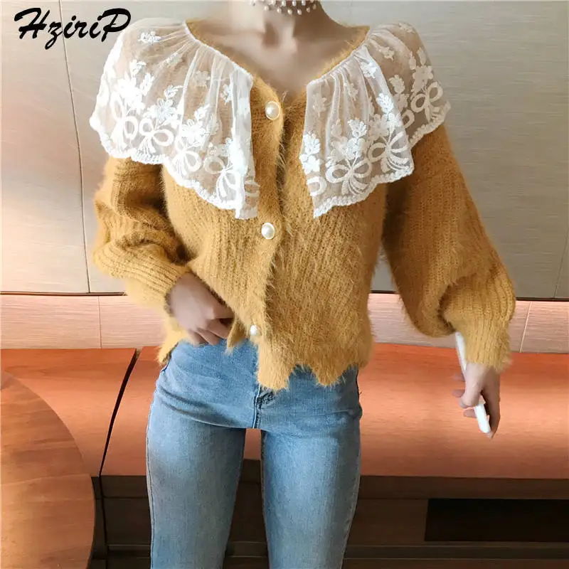 HziriP 2018 Autumn Women Comfortable Sweetest Knitted Female Simple Lace Sweaters Cardigans Sexy All-Match Single Breasted Fresh |