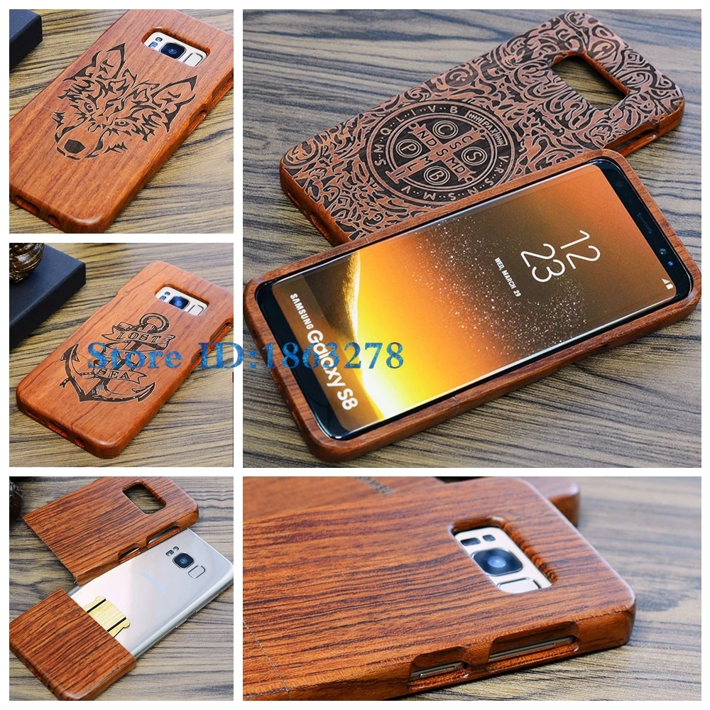 

100% Original Wood Phone Case for Samsung Galaxy 8 Pirate Anchor Wolf Wooden Bamboo Shell Cover for Samsung S8 & S8 Plus Funda