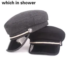 Винтажная шерстяная военная шляпа для женщин модная теплая зимняя головной убор моряка PU Brim Ретро армейская шляпа пэчворк плоская шерстяная Snapback Hat