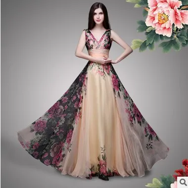 2019 Elegant Shoulder Flowers And Ground V-neck Dress Long Free Shipping | Женская одежда