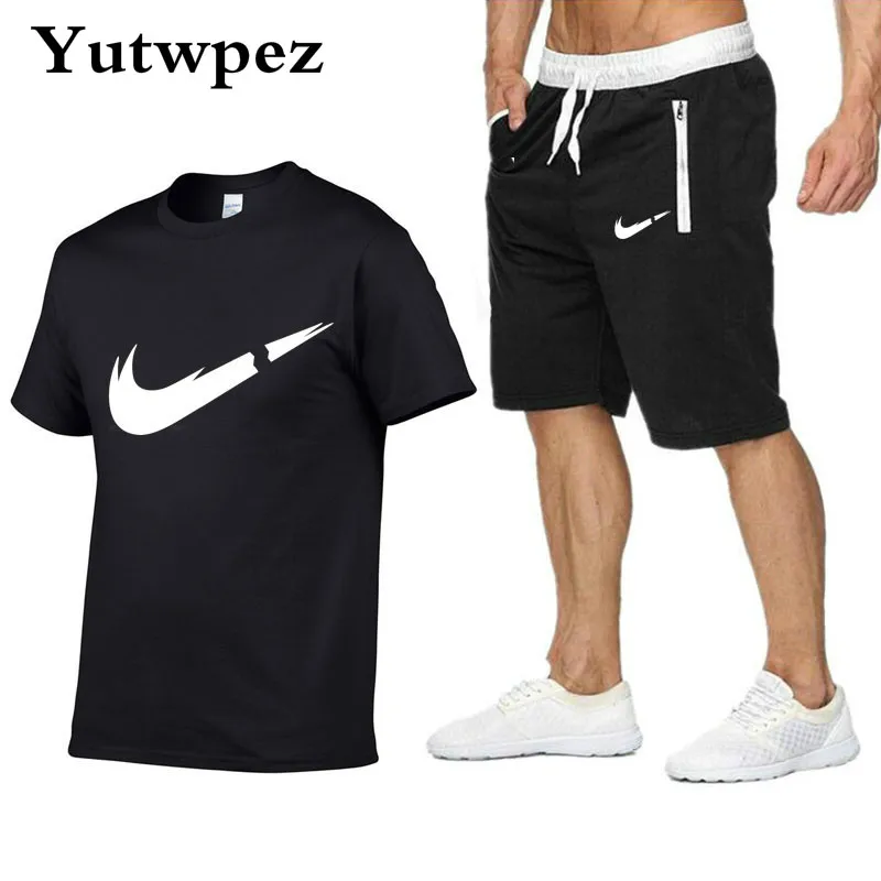 

Two Pieces Sets Casual Tracksuit Men Summer Hot Sale Men's Sets T Shirts+Shorts 2019 Casual Tshirt Gyms Fitness Trousers Men New