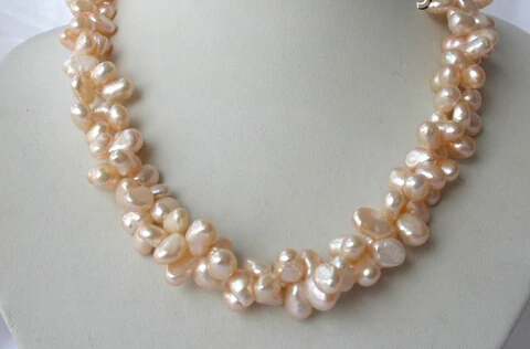 

free shipping 001459 stunning 3strands pink baroque freshwater cultured pearl necklace