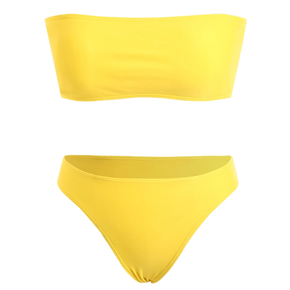 strapless yellow bathing suit