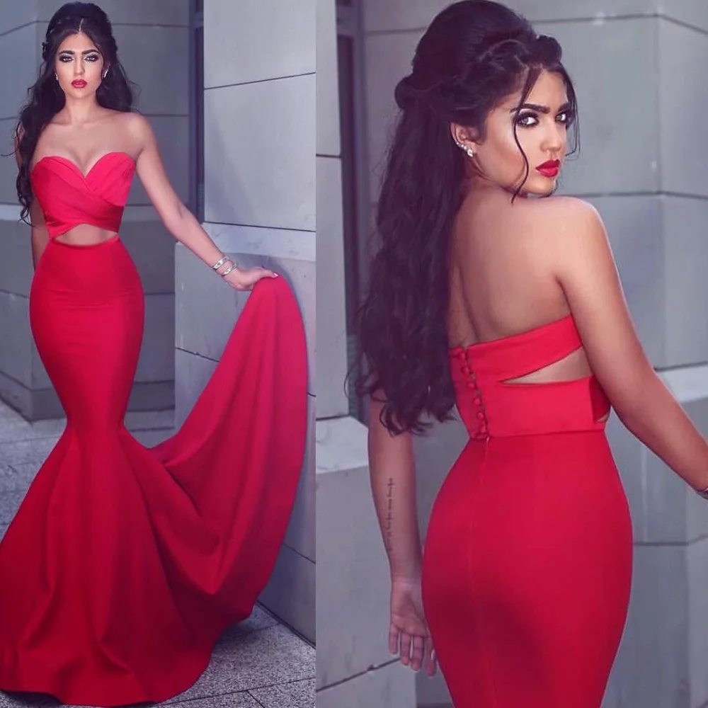 

Mermaid Sweetheart Red Saitn Cheap Price Evening Party Gowns Long Evening Gowns vestido de festa Pageant Red Prom Dresses