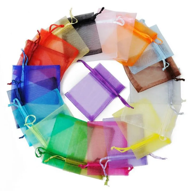 

OYKZA AAA Quality 100pcs Organza Bag Packaging Bags Wedding Gift Bags Random Mix Drawstring Organza Pouches 13x18cm