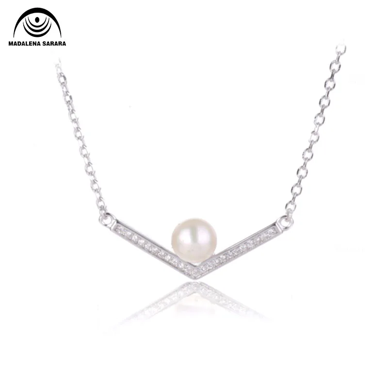 

MADALENA SARARA Sterling Silver S925 AAA Freshwater Pearl Pendant Chain Style Simple and Stylish