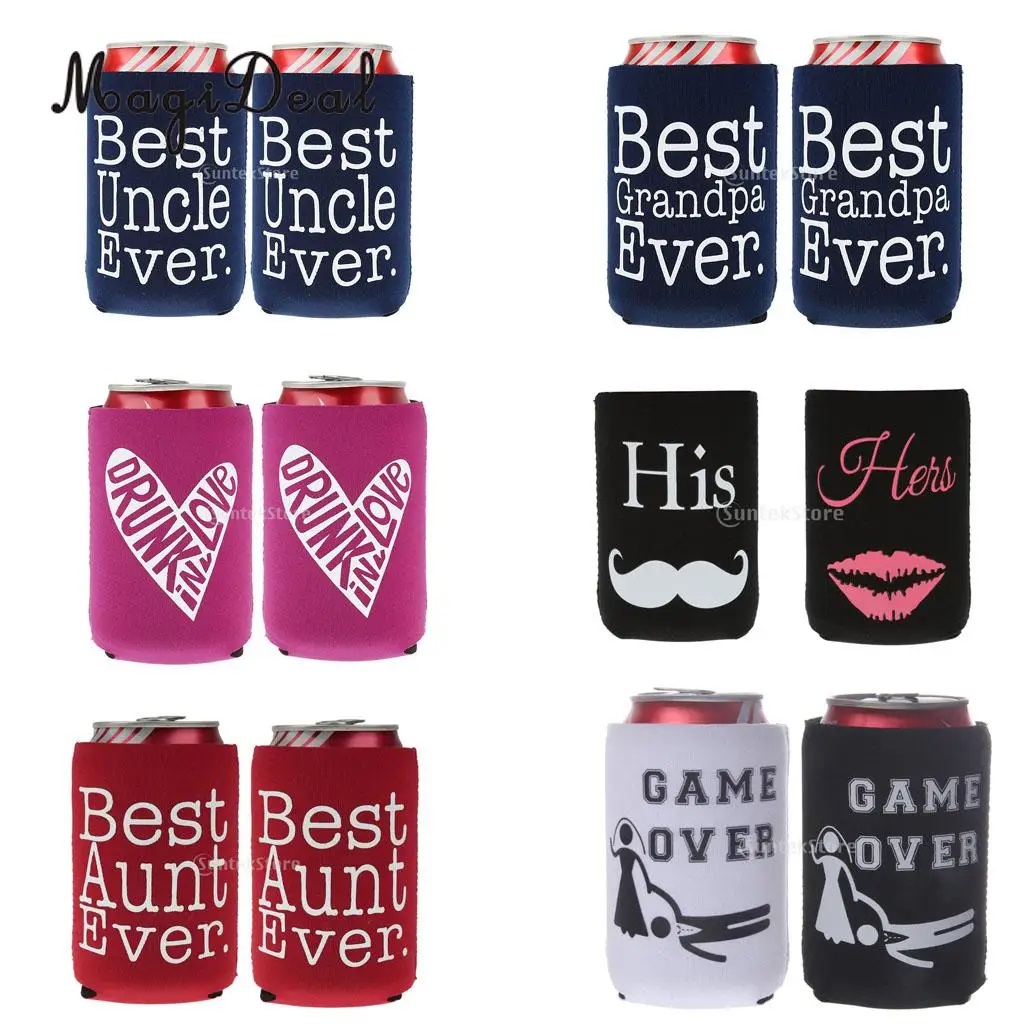 

MagiDeal 2pcs Beer Bottle Tin Can Cooler Holder Sleeve Wedding Party Favors Couples Family Gift