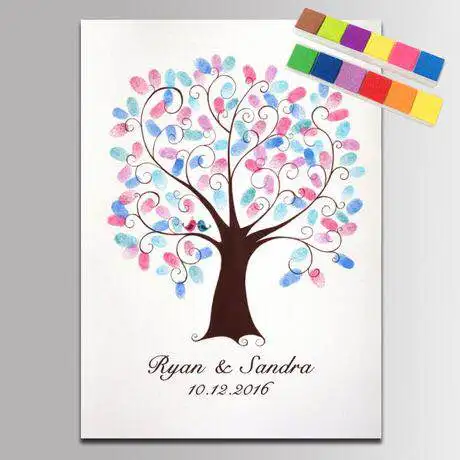 

Love tree with fingerprint DIY creative sign in personality painted custom name and date of wedding party&Baby's partydecoration