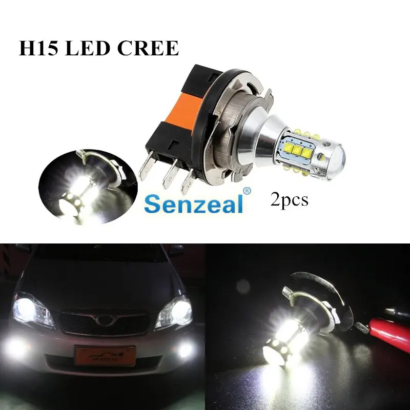 

2pcs 8000k 1600lm H15 80W 16smd LED Car Auto Interior Fog Lamp Replacement Bulb High Beam LED Day time Running Lights DC12-24V