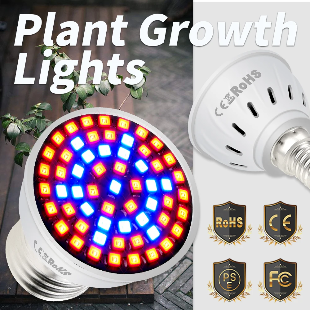 

E14 LED Grow Full Spectrum E27 LED Grow Light GU10 Plant Lamp MR16 220V Indoor Plant Growing Tent 110V 48 60 80led For Plant B22