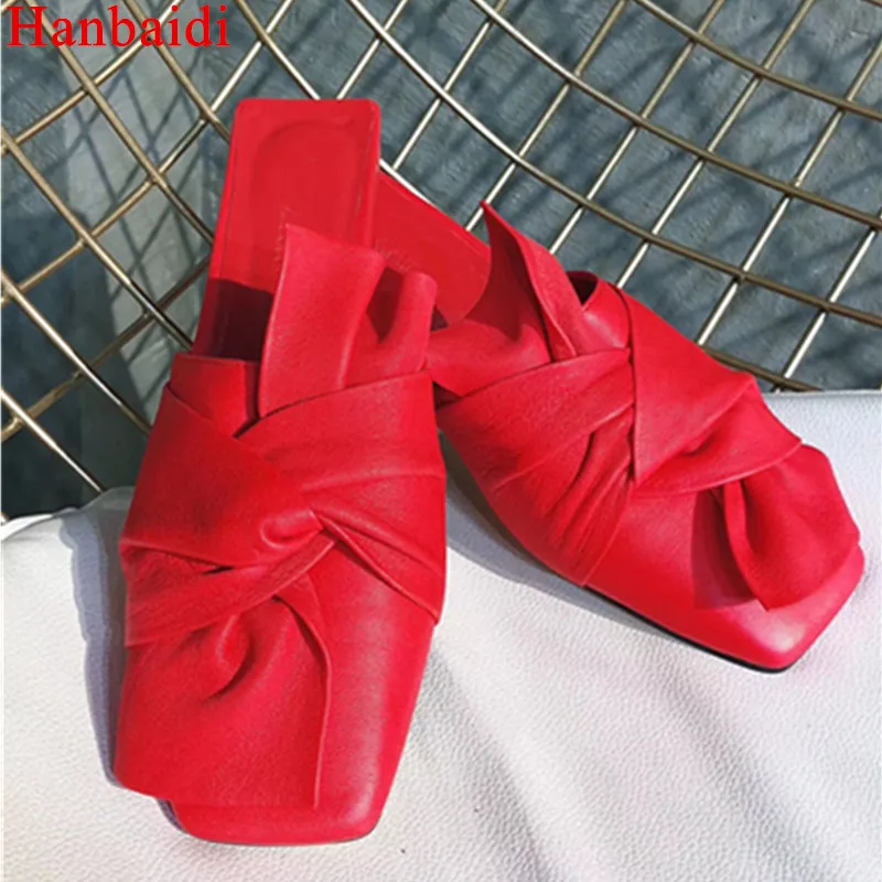 

Hanbaidi Women Summer Slippers Real Leather Slip On Bowknot Decor Beach Shoes Runway Outfit Shoes Casual Flats Sandalias Mujer