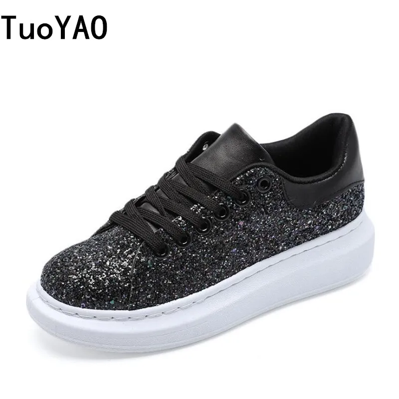 

2019 Autumn Ladies Glitter Chunky Sneakers Platform Casual Shoes Dad dames Sneakers Women Shoes Trainers Black chaussure femme