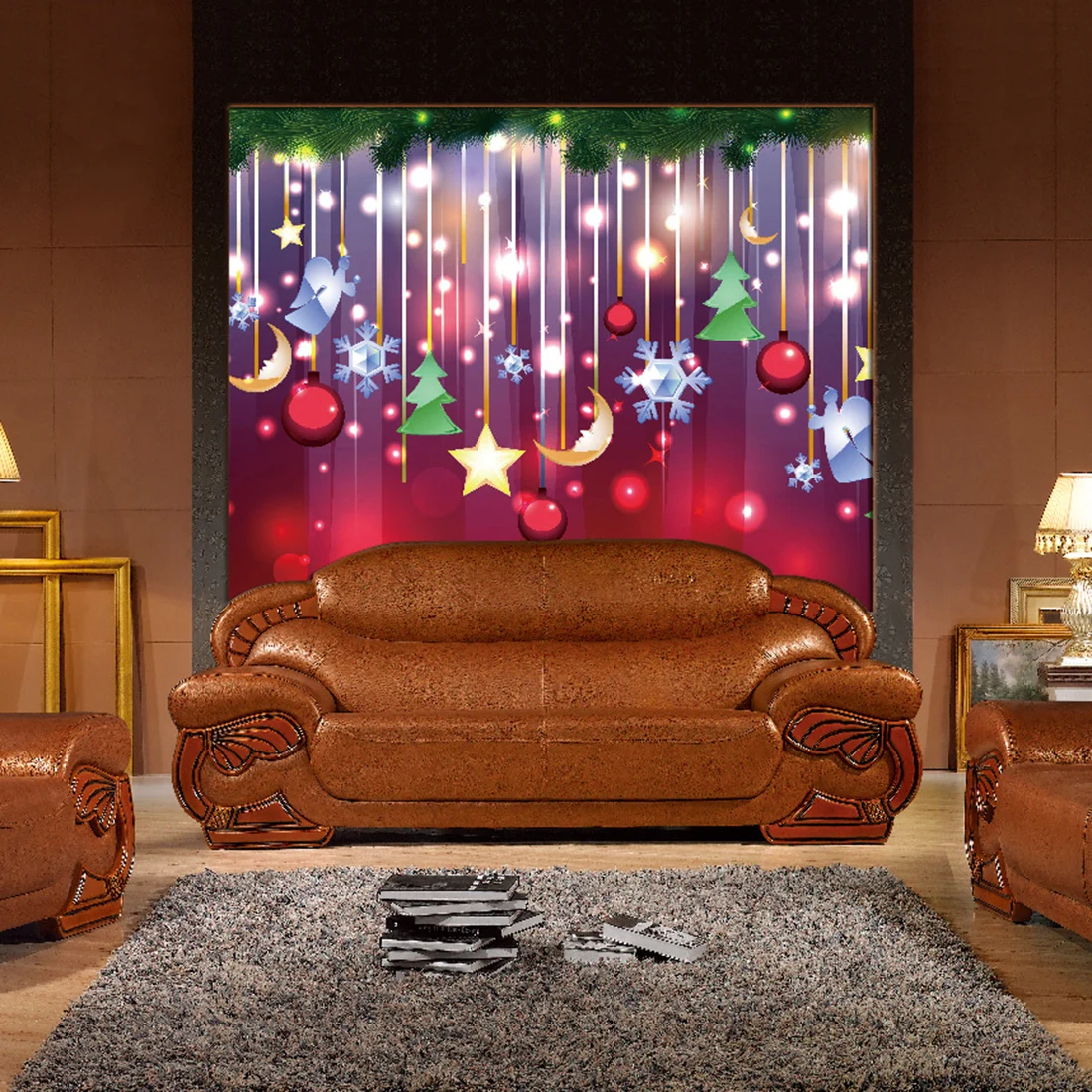 Festival Celebration Floral Wall Hanging Tapestry Merry Christmas