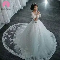 Vestido De Noiva Princesa O средства ухода за кожей Шеи роскошное бальное платье кружево свадебное платье невесты Часовня Поезд с длинным рукавом