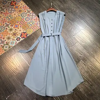 

In the summer of 2020 the new easing show thin waist over-the-knee silk linen dress