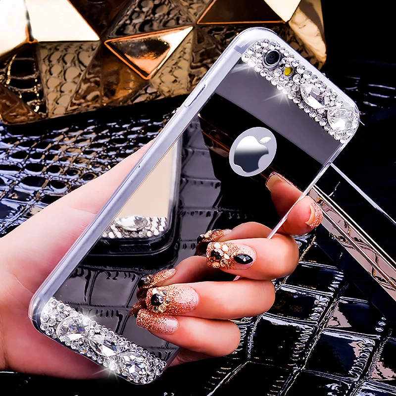 

KISSCASE Glitter Diamond Girly Case For iPhone 7 6 6s Plus Plating Mirror Cases For iPhone 5 5s SE X 10 Ultra Slim Soft TPU Capa